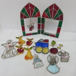 Stained Glass Holiday Ornament Set - Red, Green, Yellow
